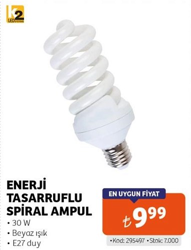 K2 Led Enerji Tasarruflu Spiral Ampul 30 W image