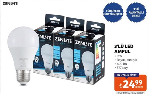 Zenlite 3'lü Led Ampul 9 W Beyaz/Sarı Işık image