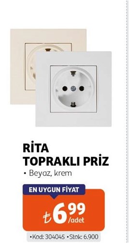 Mutlusan Rita Topraklı Priz Beyaz/Krem image