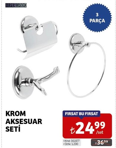 Alper Banyo Krom Aksesuar Seti 3 Parça image