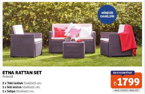 Etna Rattan Minderli Set Antrasit+Minder image