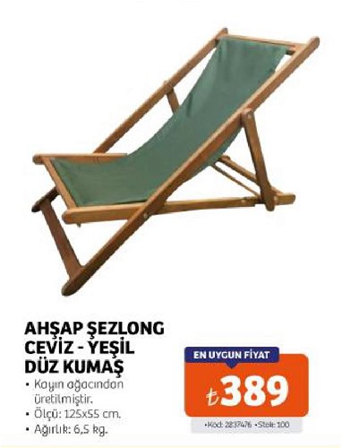 Ahşap Şezlong Ceviz/Yeşil Düz Kumaş image