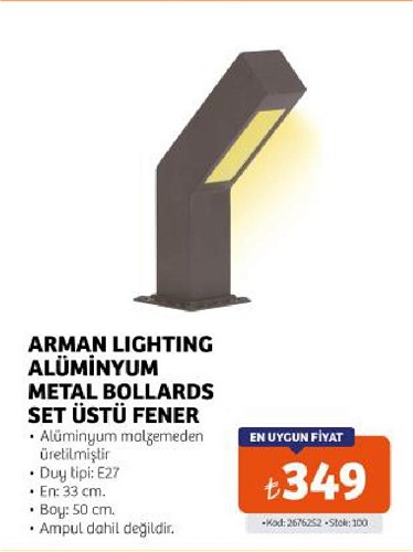 Arman Lighting Alüminyum Metal Bollards Set Üstü Fener image