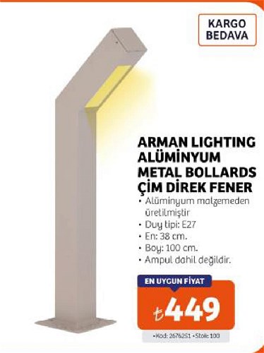 Arman Lighting Alüminyum Metal Bollards Çim Direk Fener image