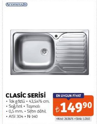 Kromevye Clasic Serisi Tek Gözlü 43,5x26 cm image
