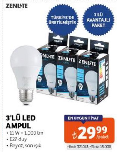 Zen Lite 3'lü Led Ampul 11 W image