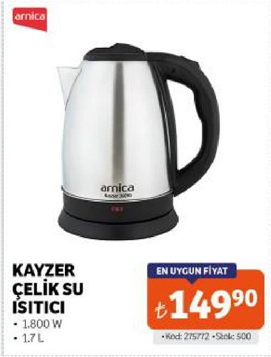 Arnica Kayzer Çelik Su Isıtıcı 1800 W 1,7 L image