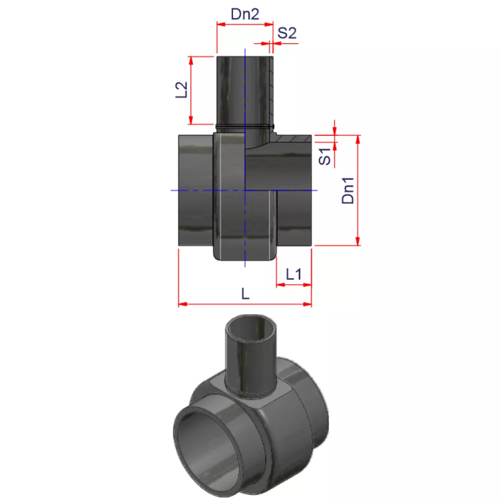 Reductor en T soldado de HDPE con extremo corto PE 100 Compresión 10 SDR 17 - (Forma 5)