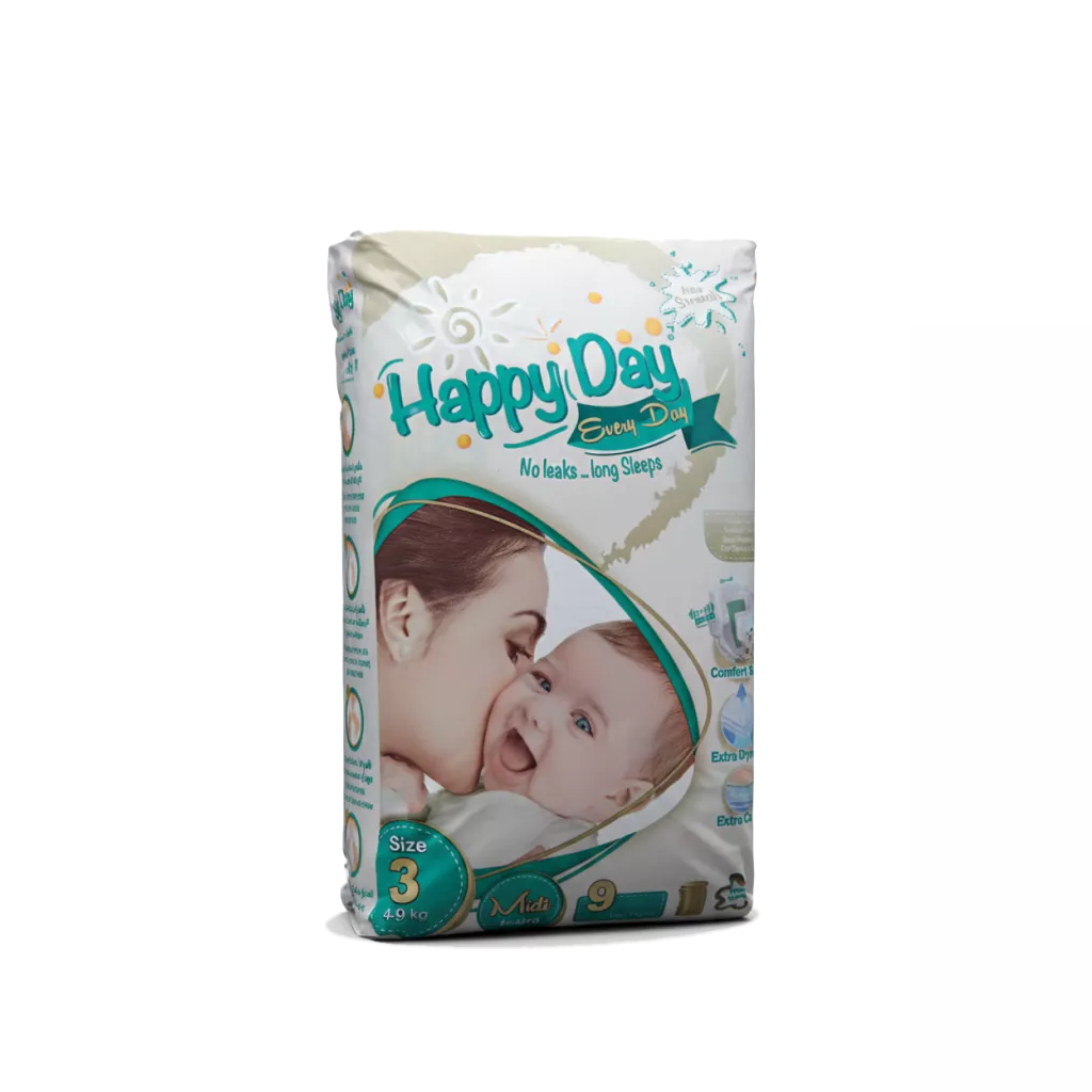 快乐日婴儿尿布 - 尺寸 3 - 中号 - 4-9 公斤 - 9 件
