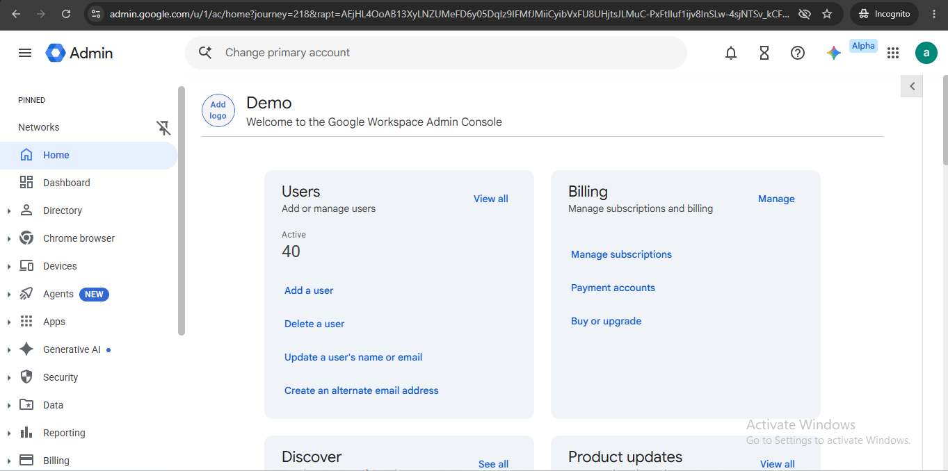 Google Admin Console login for configuring Google Workspace DLP