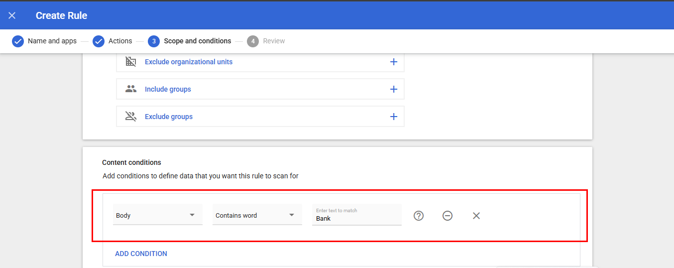 Google Workspace DLP conditions for detecting sensitive data sharing