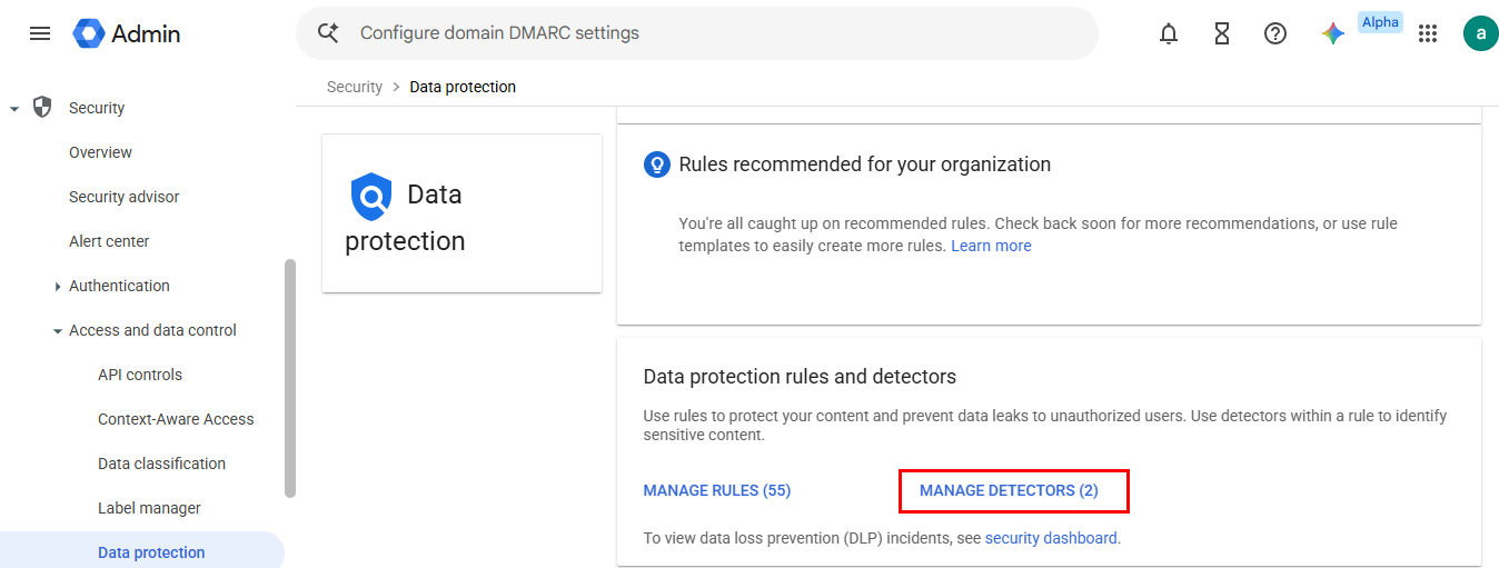 Google Workspace DLP sensitive data detector configuration