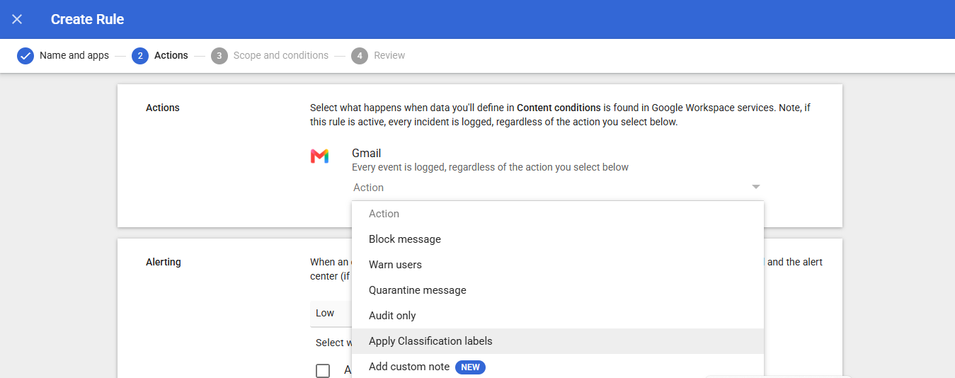Google Workspace DLP actions for blocking emails and preventing data sharing