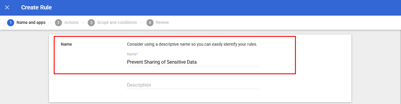Google Workspace Data Loss Prevention rule setup options