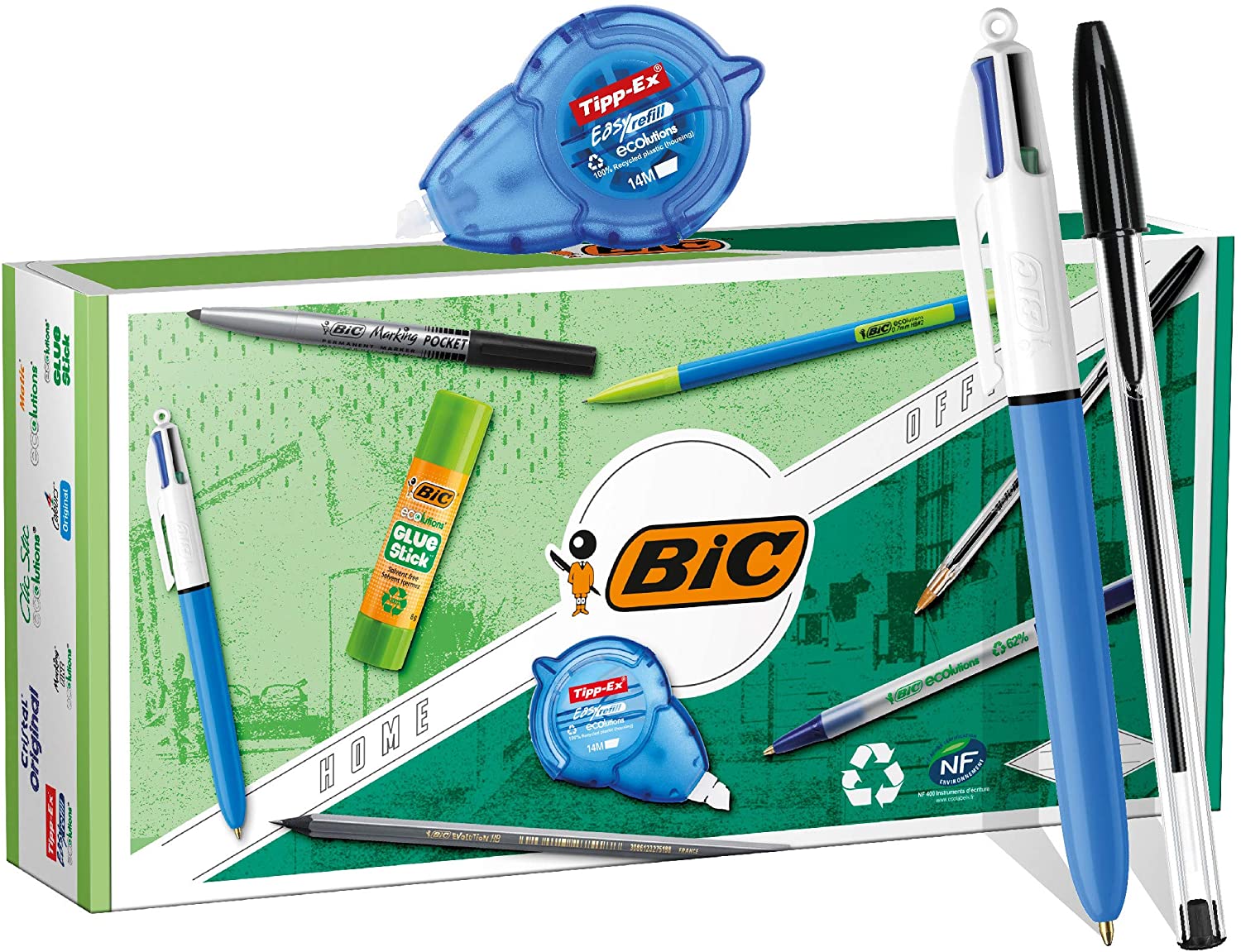 Bic Office ECOlutions Office Pack 9 Pièces - Stylos + Porte-mine + Crayon + Marqueur + Bâton de coll