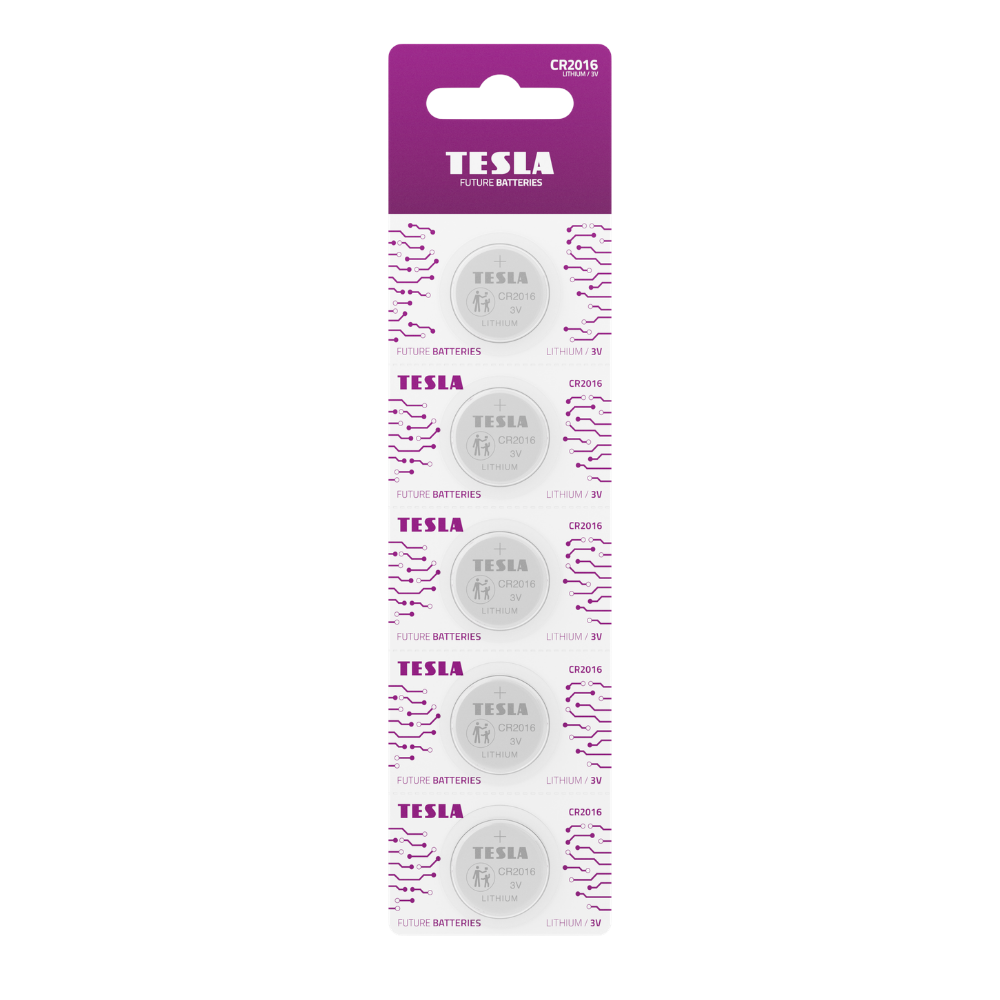 TESLA Piles Bouton CR2016 - 5 pcs