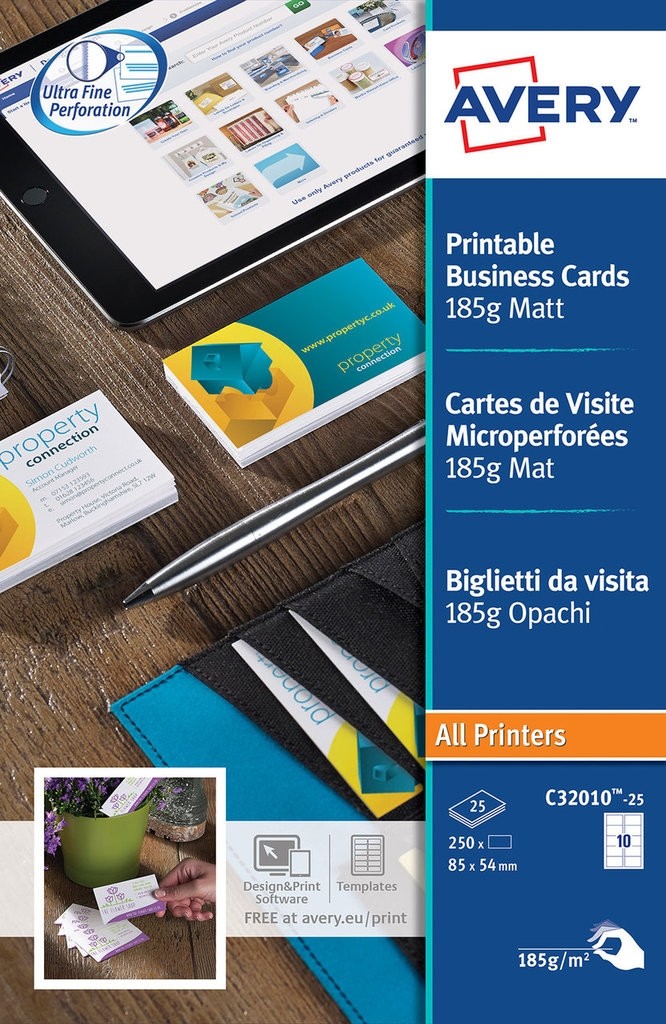 AVERY Cartes de visite Bords microperforés, 185 g/mÂ², Mat, Jet encre, Laser, Copieur