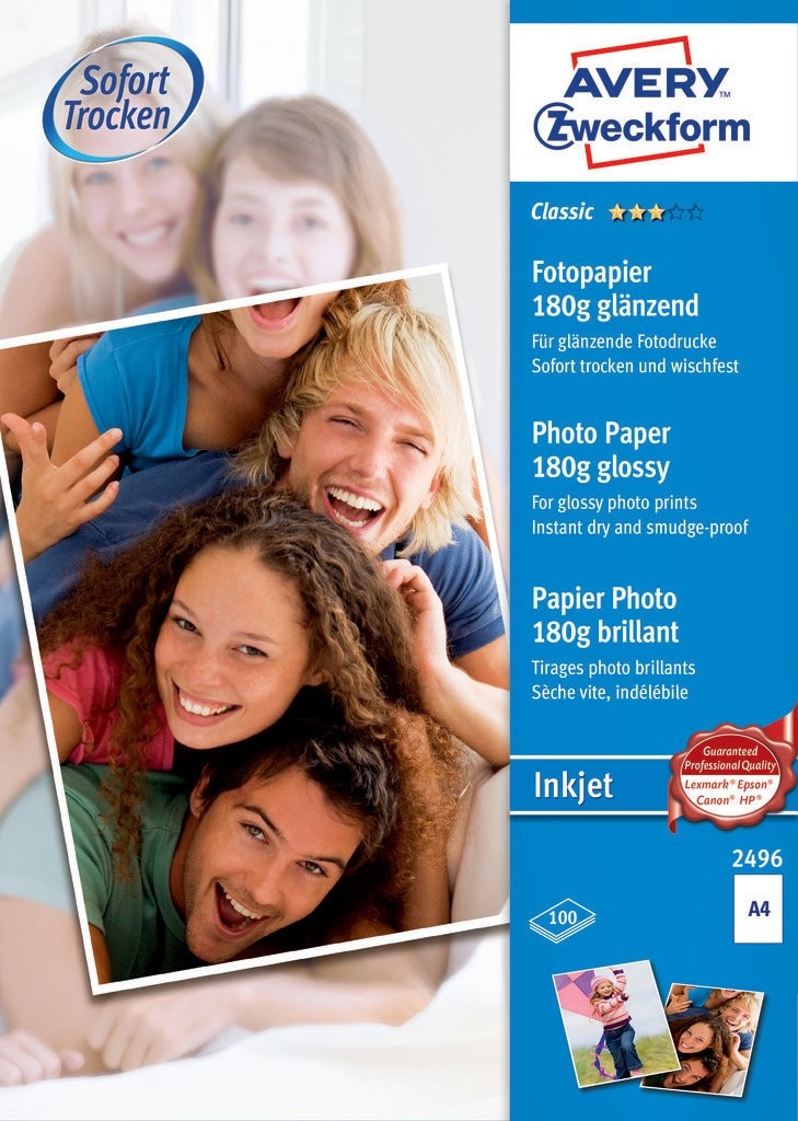 AVERY Papier photo jet encre DIN A4, 180 g / mÂ², 100 feuilles