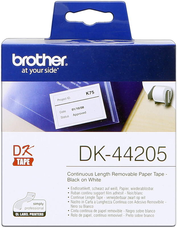 Brother Rouleau de papier amovible DK-44205 Noir sur blanc, 62 mm de large