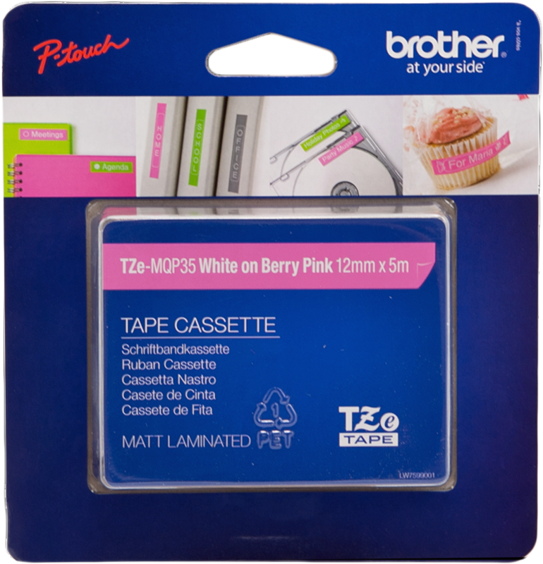 Brother TZ-MQP35 Ruban blanc/rose - 12mm x 5m