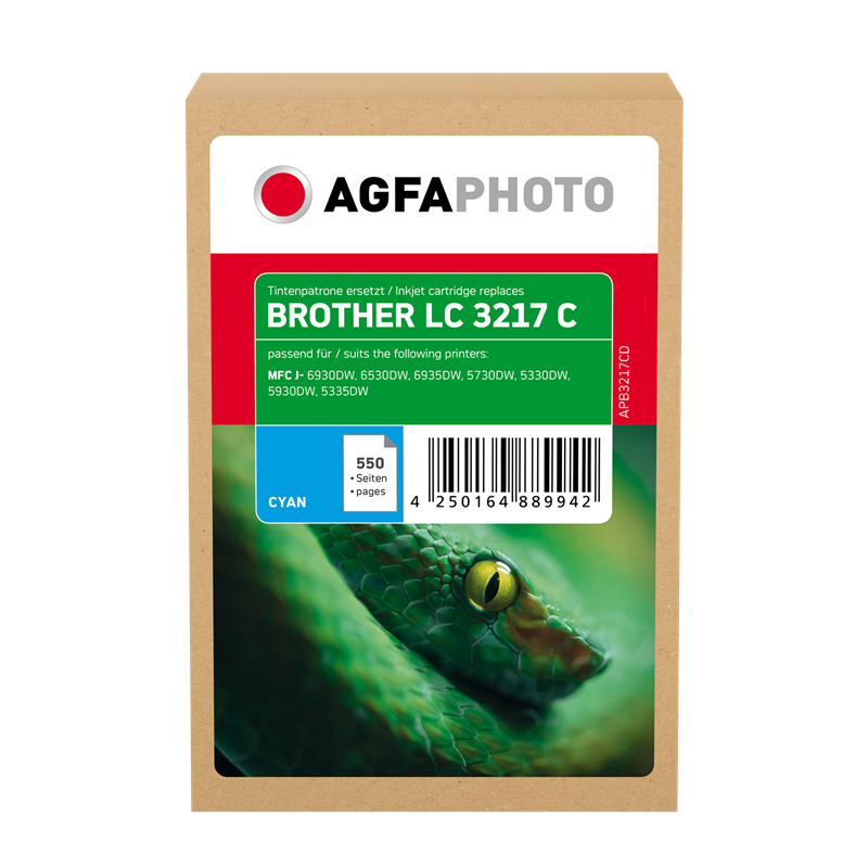 Compatible avec Brother LC-3217 (LC3217C) Agfa Photo APB3217CD Cartouche d'encre Cyan