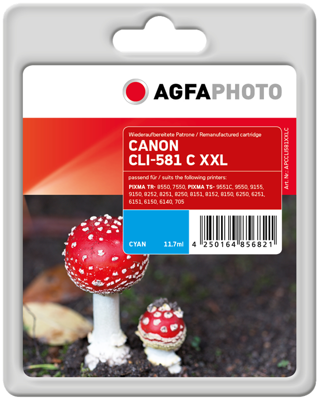 Compatible avec Canon CLI-581c XXL (1995C001) Agfa Photo APCCLI581XXLC Cartouche d'encre Cyan