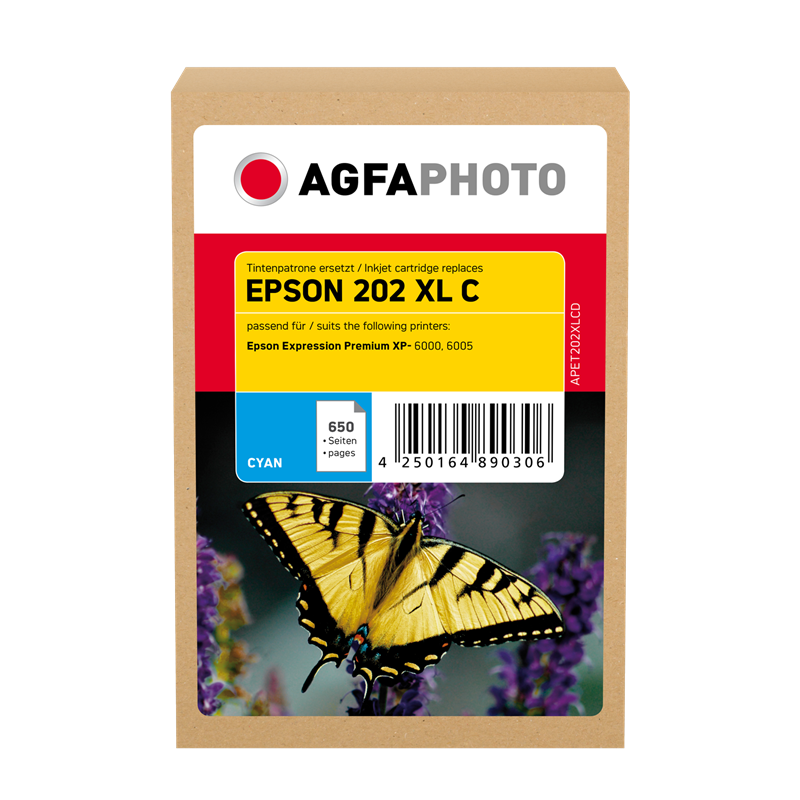 Compatible avec Epson 202XL (C13T02H24010) Agfa Photo APET202XLCD Cartouche d'encre Cyan