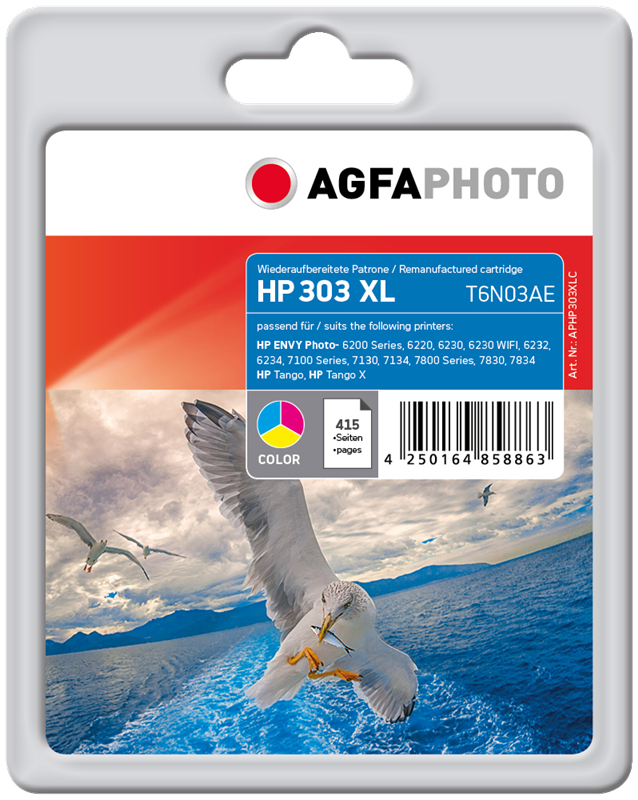 Compatible avec HP 303XL (T6N03AE) Agfa Photo APHP303XLC Cartouche d'encre couleurs