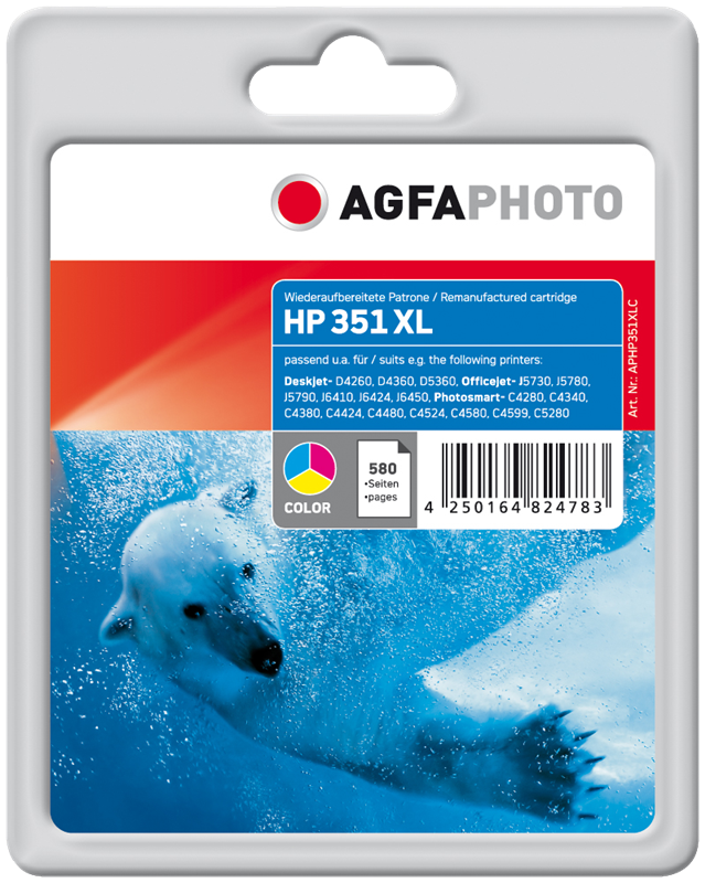 Compatible avec HP 351 XL (CB338EE) Agfa Photo APHP351XLC Cartouche d'encre couleur