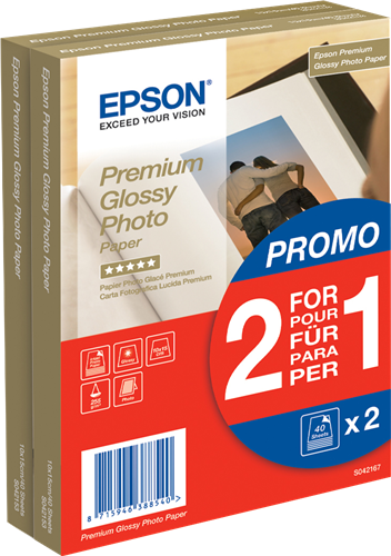 Epson Premium (C13S042167) papier photo Premium Glossy - 10x15cm - 2x 40 Feuilles