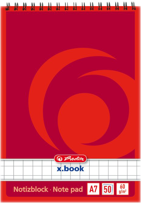 Herlitz Bloc-notes à spirale x.book, A7, 50 pages, quadrillé