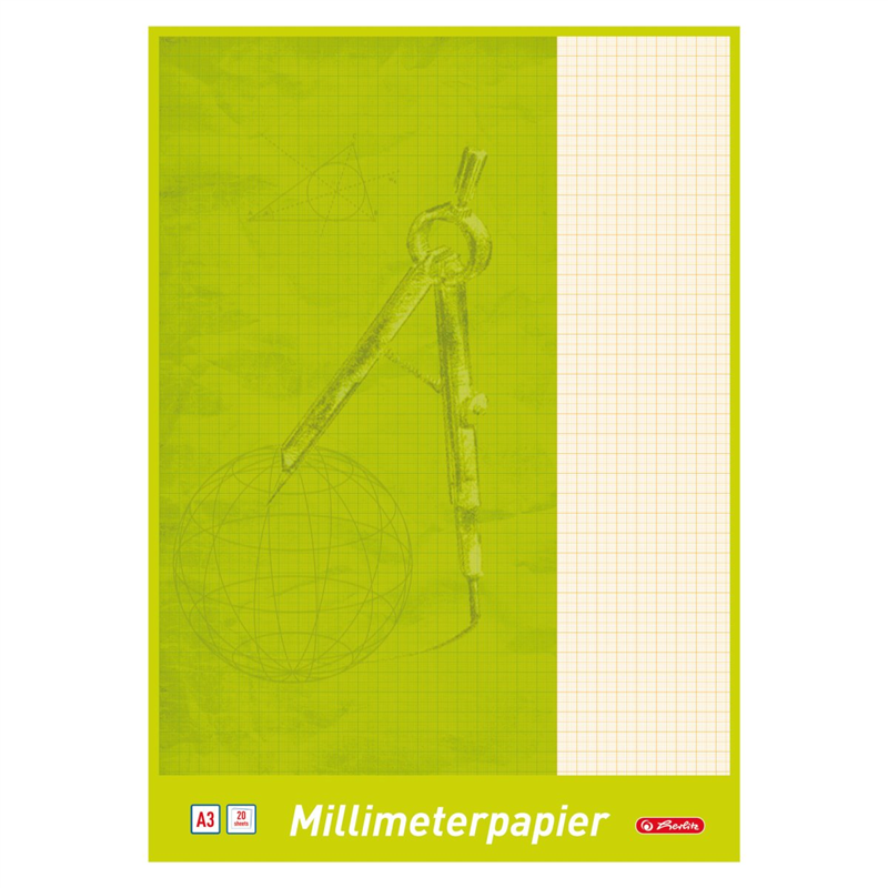 Herlitz Bloc de papier millimétré A3, 80 g/m2, 20 feuilles