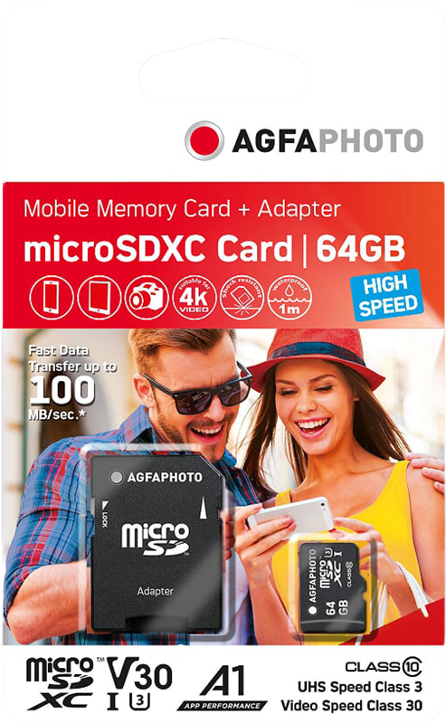 Agfa Photo Mobile carte mémoire MicroSDXC 64 GB UHS-I U3 V30 A1