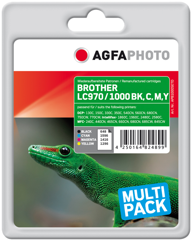 Compatible avec Brother LC-1000-BK C M Y (LC1000VALBPDR) Agfa Photo APB1000SETD Multipack Noir / Cya