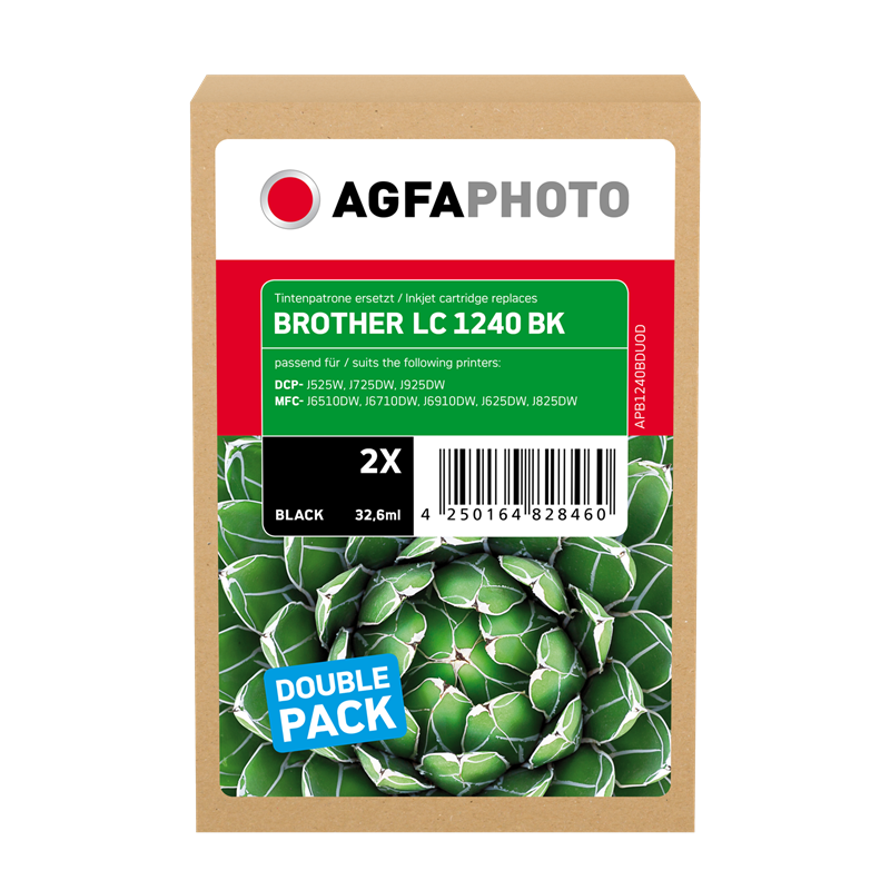 Compatible avec Brother LC-1240BK (LC1240BKBP2DR) Agfa Photo APB1240BDUOD Multipack Noir