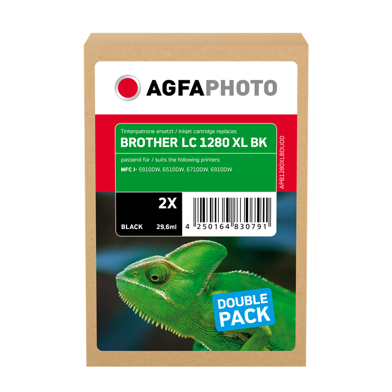 Compatible avec Brother LC-1280XL-BK (LC1280XLBKBP2DR) Agfa Photo APB1280XLBDUOD Multipack Noir