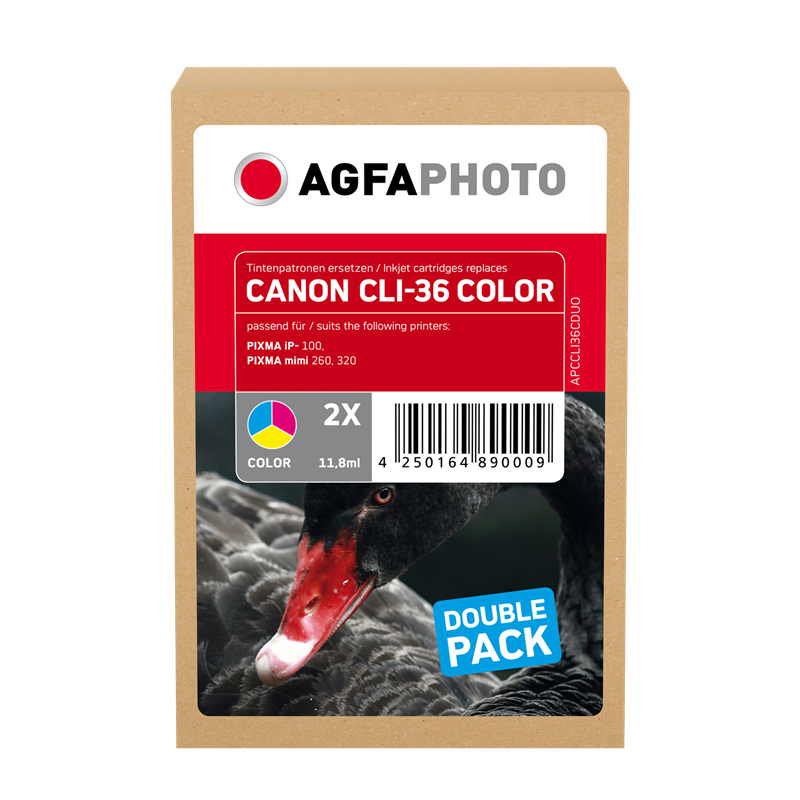 Compatible avec Canon CLI-36 Twin (1511B018) Agfa Photo APCCLI36CDUO Multipack couleurs