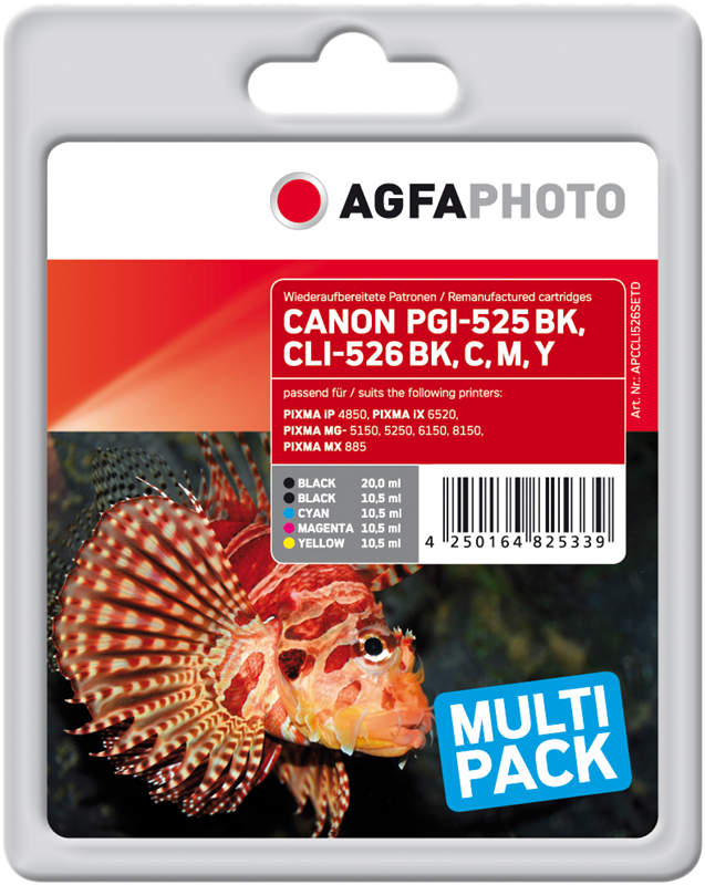 Compatible avec Canon CLI-526 Agfa Photo APCCLI526SETD Multipack Noir / Cyan / Magenta / Jaune