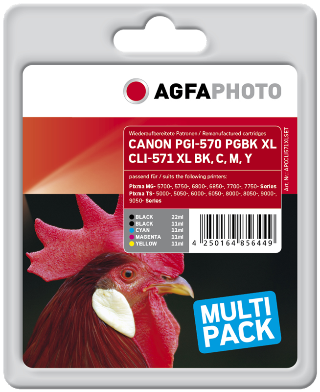 Compatible avec Canon CLI-571 Agfa Photo APCCLI571XLSET Multipack Noir / Cyan / Magenta / Jaune / No