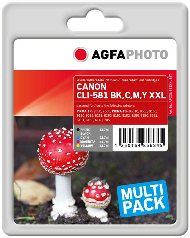 Compatible avec Canon CLI-581 Agfa Photo APCCLI581XXLSET Multipack Noir / Cyan / Magenta / Jaune