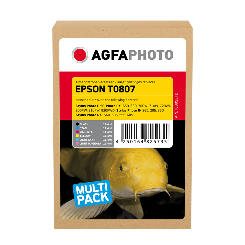 Compatible avec Epson T0807 (C13T08074011) Agfa Photo APET080SETD Multipack Noir / Cyan / Magenta / 