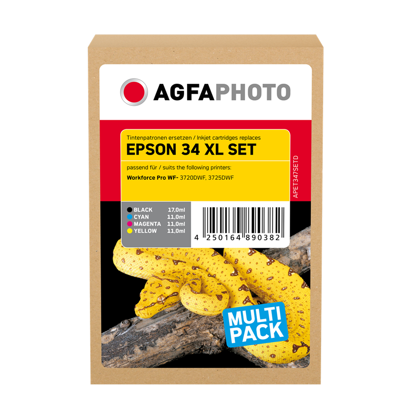 Compatible avec EPSON 34 Agfa Photo APET347SETD Multipack Jaune / Magenta / Cyan / Noir