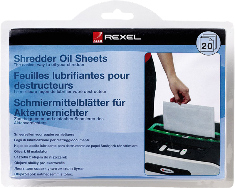 Rexel Feuilles Pré-Lubrifiées pour Destructeurs, Paquet de 20, A5