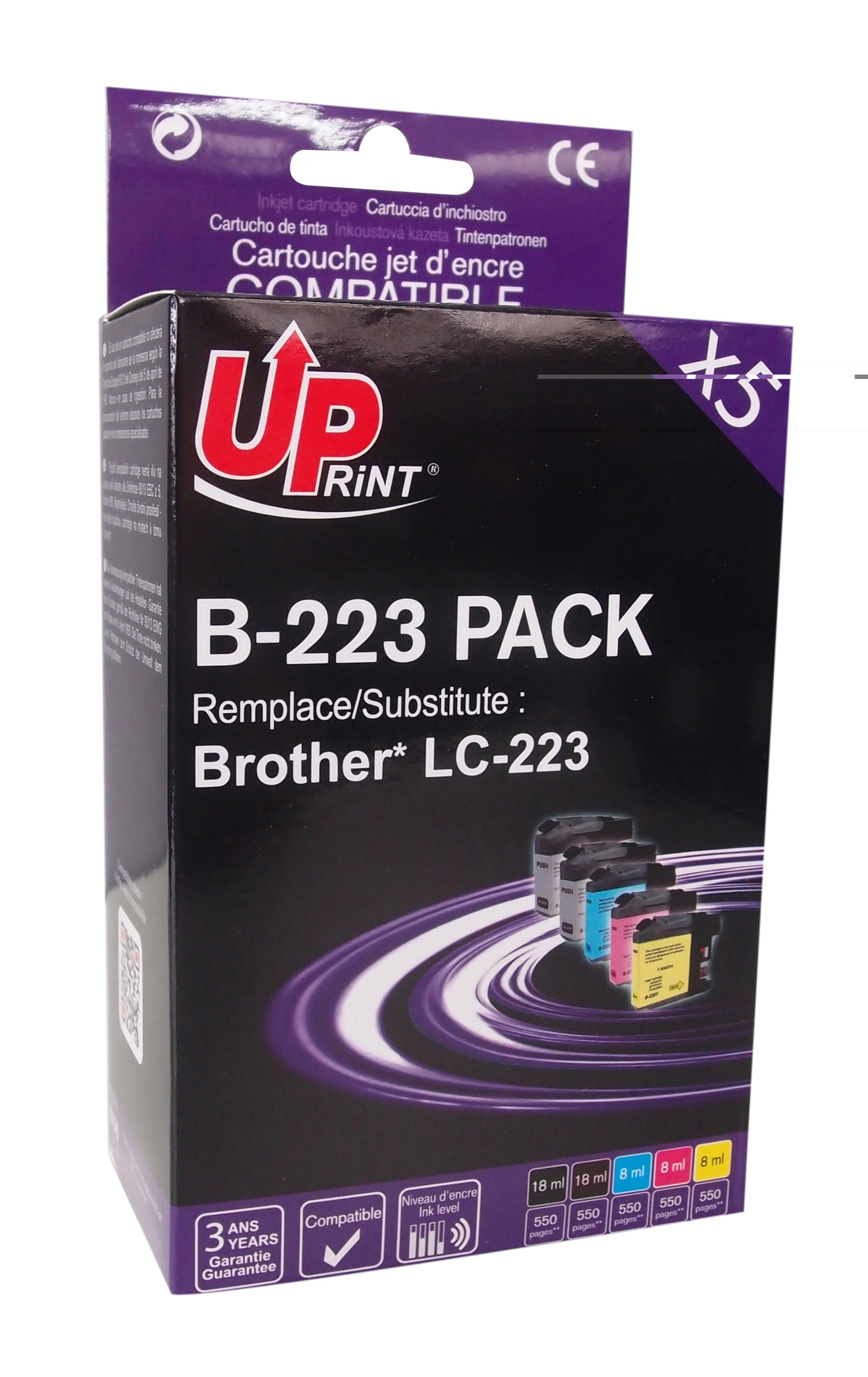 Pack PREMIUM compatible BROTHER LC-223, 5 cartouches (2BK-C-M-Y)