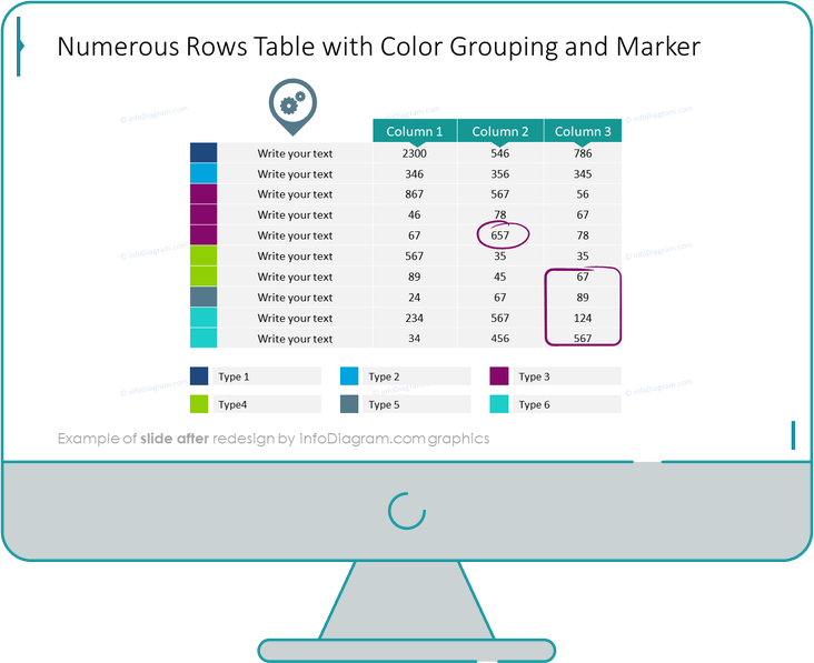 Creative Tables Graphics PPT template redesigned slide