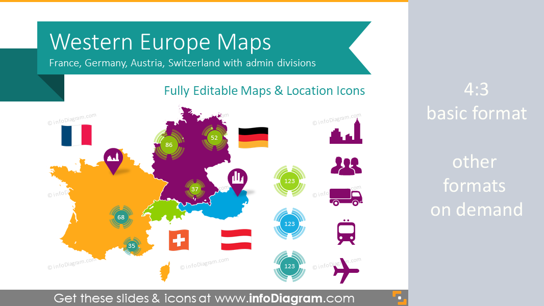 Germany France Maps Western Europe Ppt Editable Switzerland Austria Regions