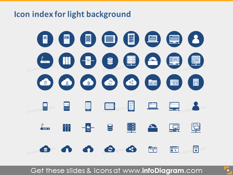 IT Cloud Mobile Network Devices icons PPTX index light background