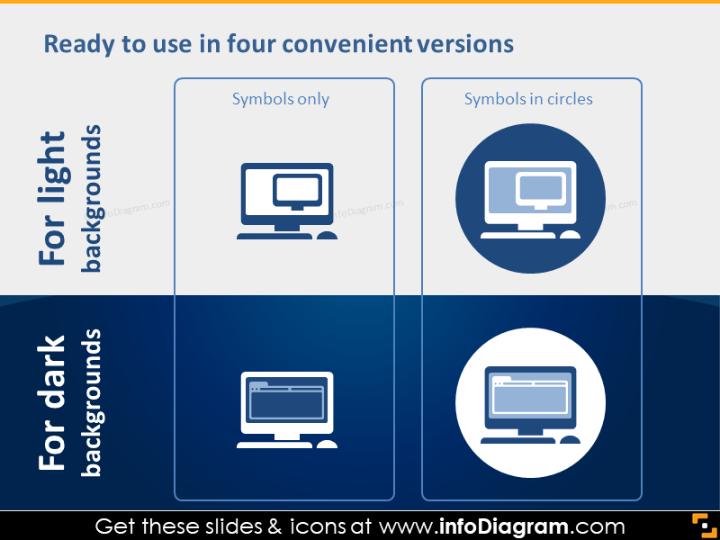 Flat Cloud IT devices Icons dark light versions Powerpoint clipart