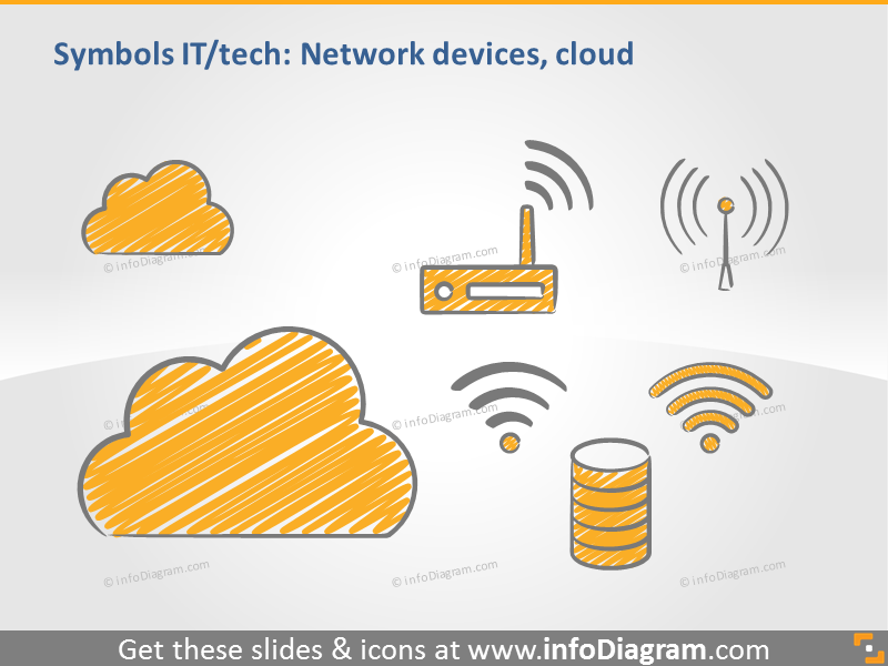 cloud network wifi database sketch doodle icons
