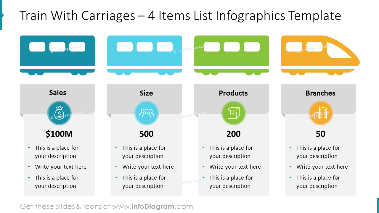 Train With Carriages – 4 Items List Infographics Template
